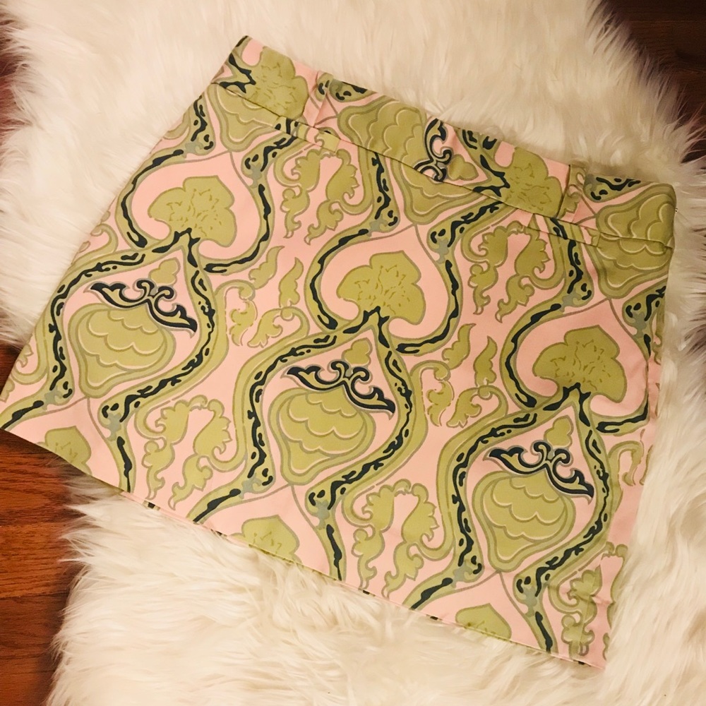 J Crew Pink Green Paisley Mini Skirt 10